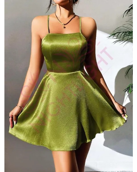 Derin Sırt Dekolteli Fantazi Yeşil Mini Gecelik Nightlight 3654-2